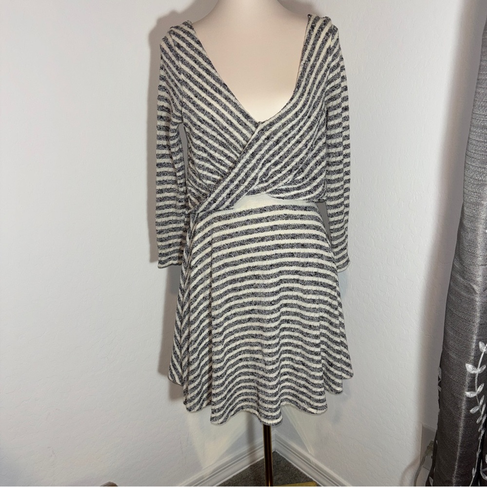 Free People Striped Knit V Neck Dress Size Large